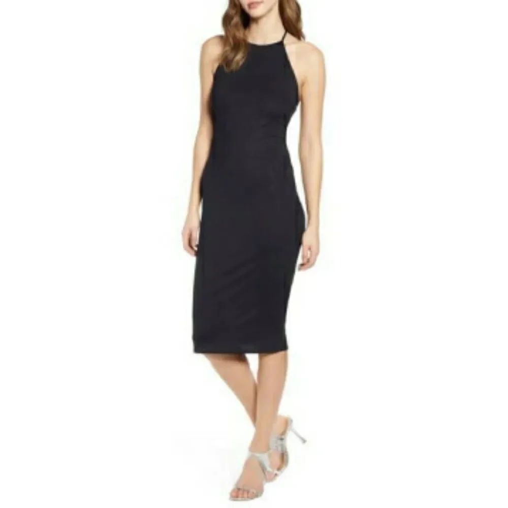 Leith ribbed slip dress criss cross back